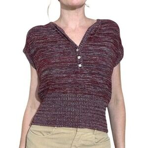 Vintage 212 New York Knit Top Space Dye Burgundy‎ Y2K 90s Casual Shirt Sz S/M